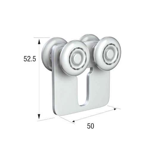 Series 20 | Double Axle | Steel Wheel Hanger | 50mm x 52.5mm Fixing Plate | 45kg Capacity | 20-1086