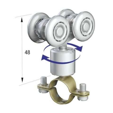 Series 20 | Double Axle | Rotating Steel Wheel Hanger | 32mm Diameter Pipe Clamp | 20-1224-032