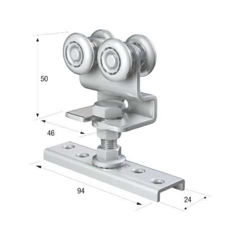 Series 20 | Double Axle | Steel Wheel Hanger | Cranked Mounting Plate | 45kg Capacity | 20-23