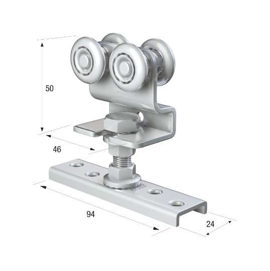 Series 20 | Double Axle | Steel Wheel Hanger | Cranked Mounting Plate | 45kg Capacity | 20-23
