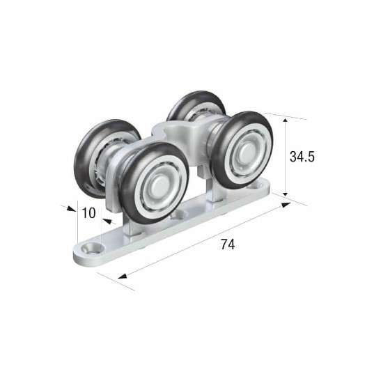 Series 20 | Double Axle | Nylon Wheel Hanger | Top Mounting Plate | 35kg Capacity | 20-5012