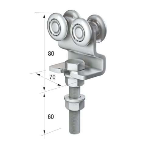 Series 50 | Double Axle | Steel Wheel Hanger | Cranked Mounting Plate | 160kg Capacity | 50-1273