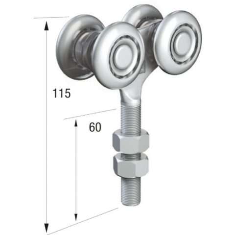 Series 50 | Double Axle | Steel Wheel Hanger | M12 x 60mm Pin | 220kg Capacity | 50-53
