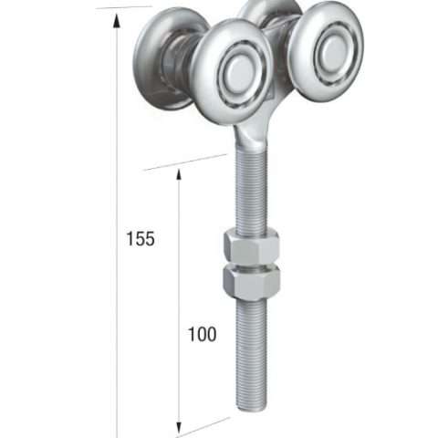 Series 50 | Double Axle | Steel Wheel Hanger | Long M12 x 100mm Pin | 220kg Capacity | 50-53A