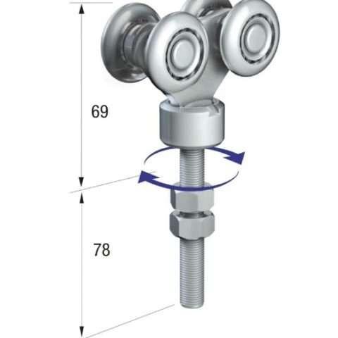 Series 50 | Double Axle | Rotating | Steel Wheel Hanger | M12 x 78mm Pin | 220kg Capacity | 50-79