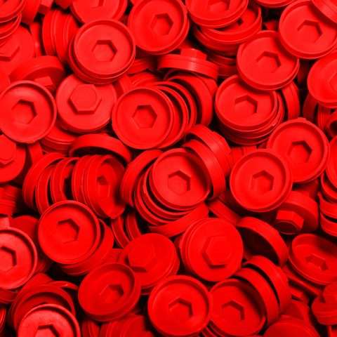 Plastic Caps for Tech Screws - 19mm - Qty 100 - Poppy Red