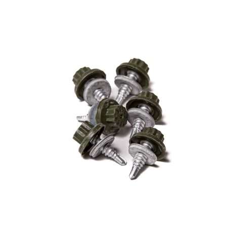 Stitching Screws - 22mm - Qty 100 - Moulded Head - Olive Green