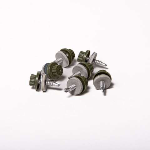 Screws for Light Gauge Steel - 25mm - Qty 100 - Moulded Head - Olive Green